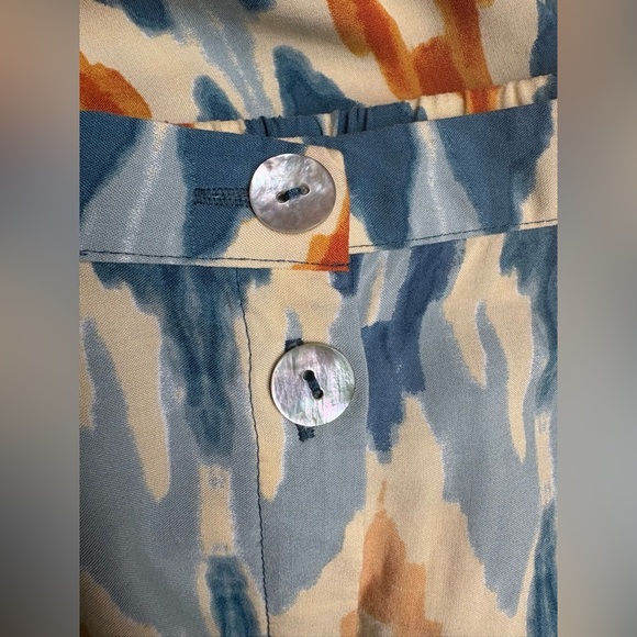 Anthro DR2 Boho Rayon Midi Skirt w Ikat Pattern, Button Front & Patch Pockets - Picture 5 of 10